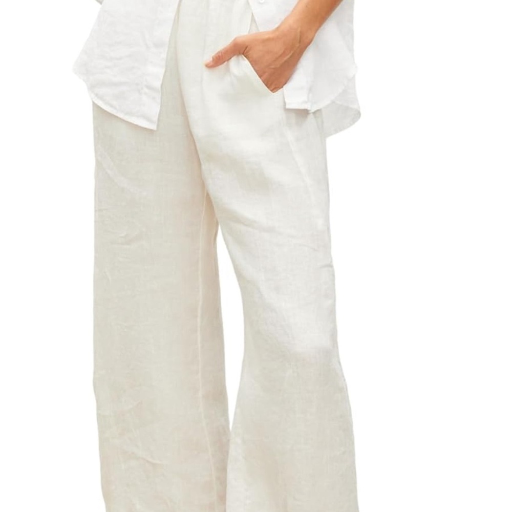 Size US2 Attitude by Jay Manual Women's Linen White Pants with Pockets